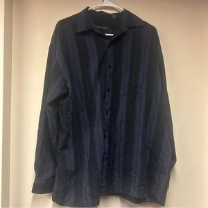 Men's Casual Button Down Shirt - Navy‎ Striped